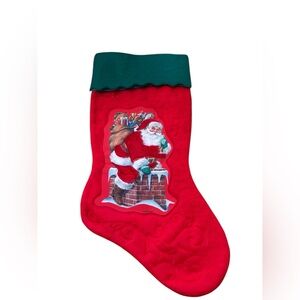 Santa's Best Holiday Christmas Stocking Santa Going‎ Down The Chimney Vintage